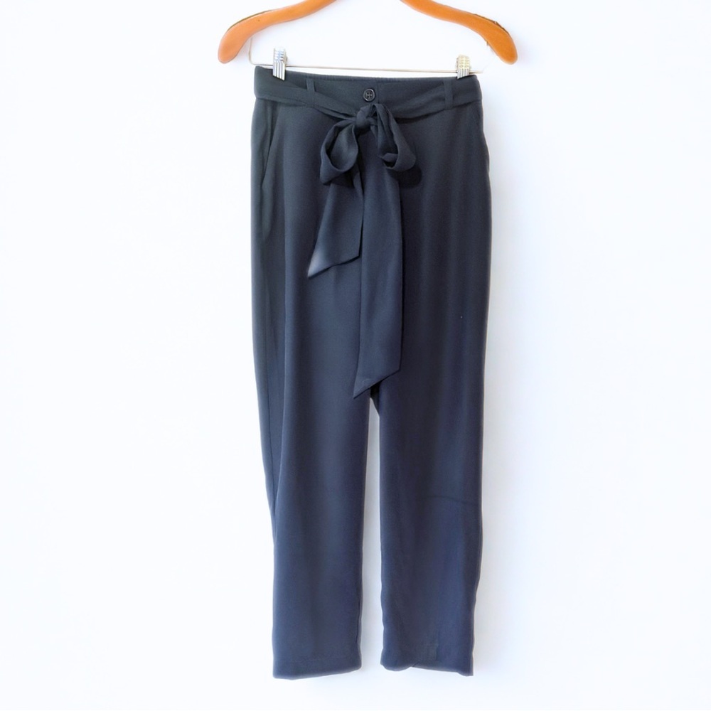 Böhme Elegant Blue Tie-Waist Cropped Trousers - XS